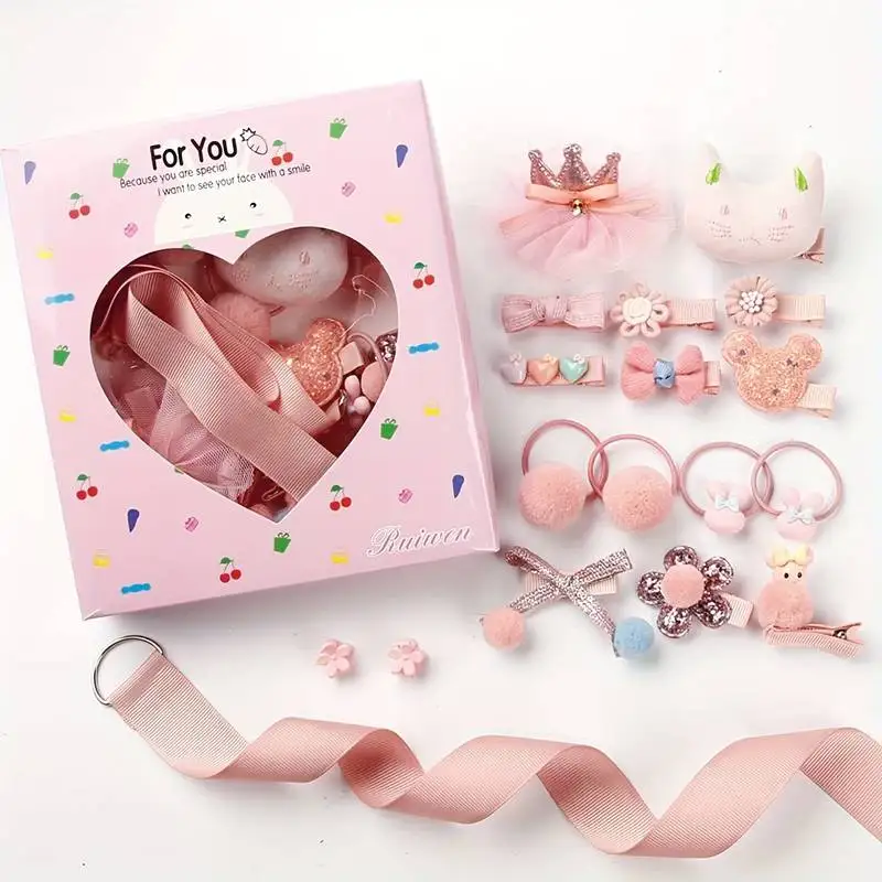 18pcs Girls Cute Casual Bow Hair Ties Set Decorative Accessories Gift BoxHoliday Birthday