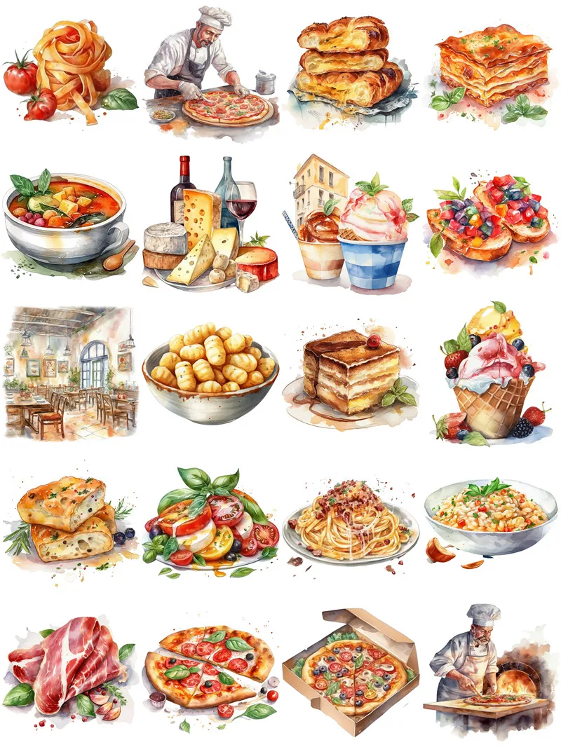 Pegatinas de cocina italiana para manualidades y álbumes de recortes, pegatinas decorativas para libros de juguetes para niños, papelería DIY