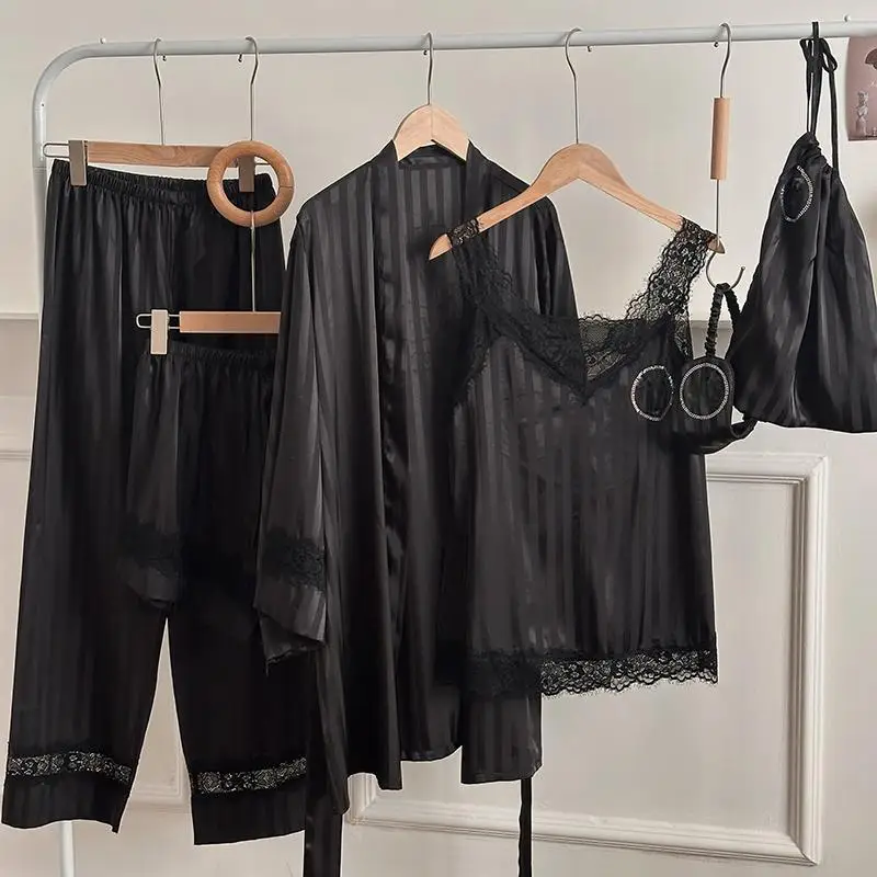 2026 New Spring Pajamas Six-piece Set Hot Diamond Cardigan Long Sleeve Loungewear Set Can Be Worn Outside
