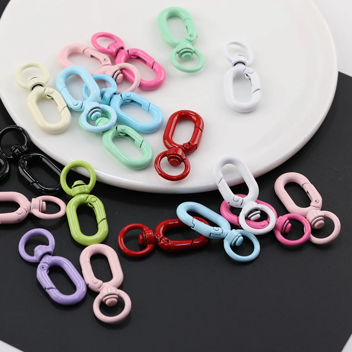 10Pcs Colorful Metal Lobster Claw Clasps Swivel Lanyards Trigger Strap with Key Ring Bag Key Chains DIY Accessories