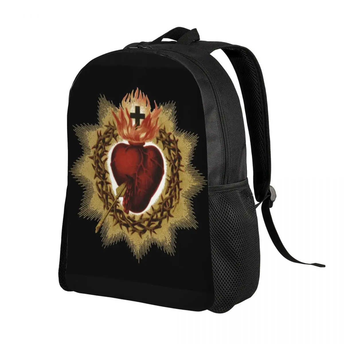 Customized Sacred Heart Of Jesus Catholic Backpack Christian Faith School College Travel Bags Bookbag Fits 15 Inch Laptop