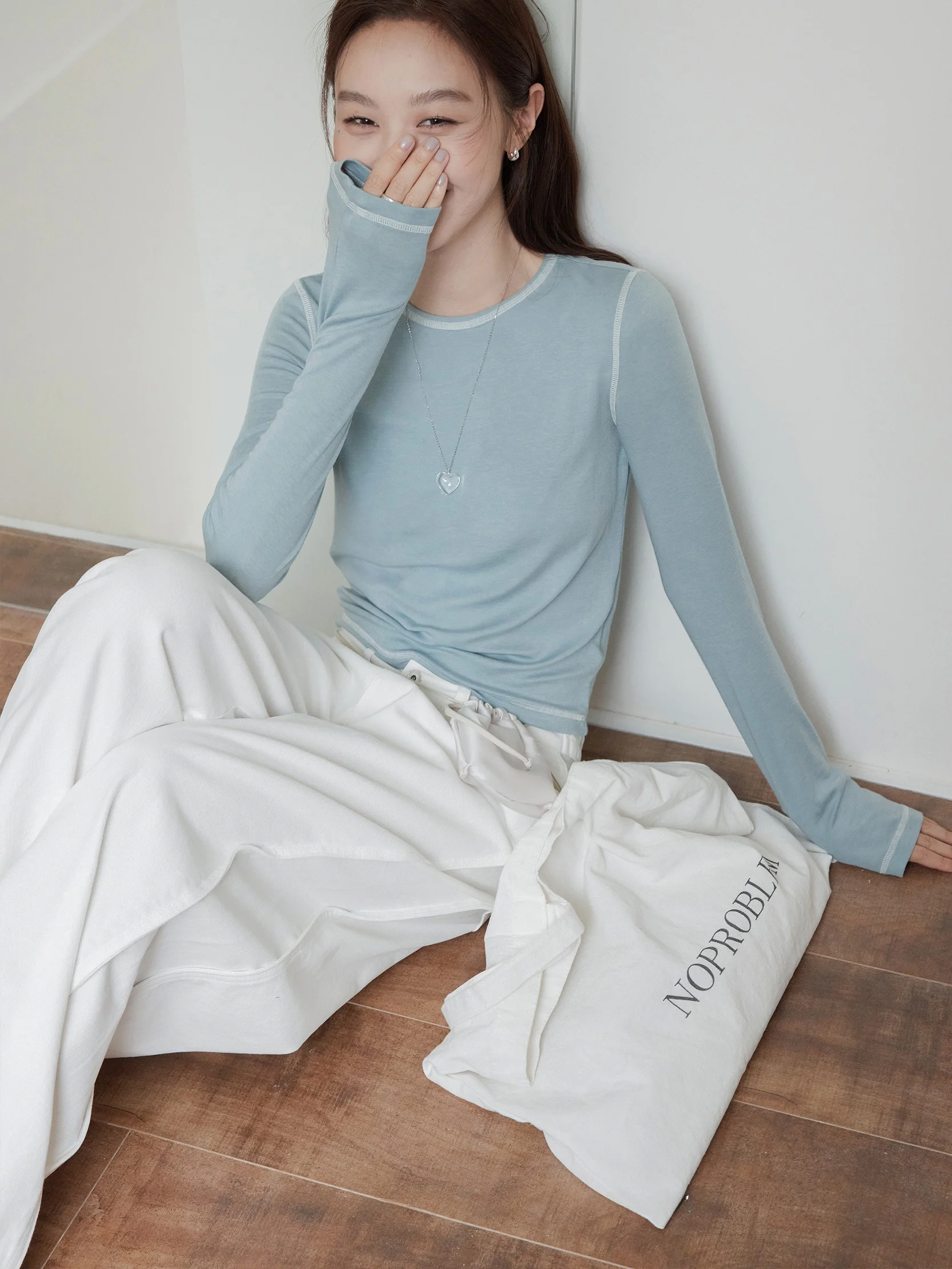 

VNOOK Long Sve вязаная футболка женская облегающая эластичная основа топ цветная строчка дизайн осень новый шелковый материал