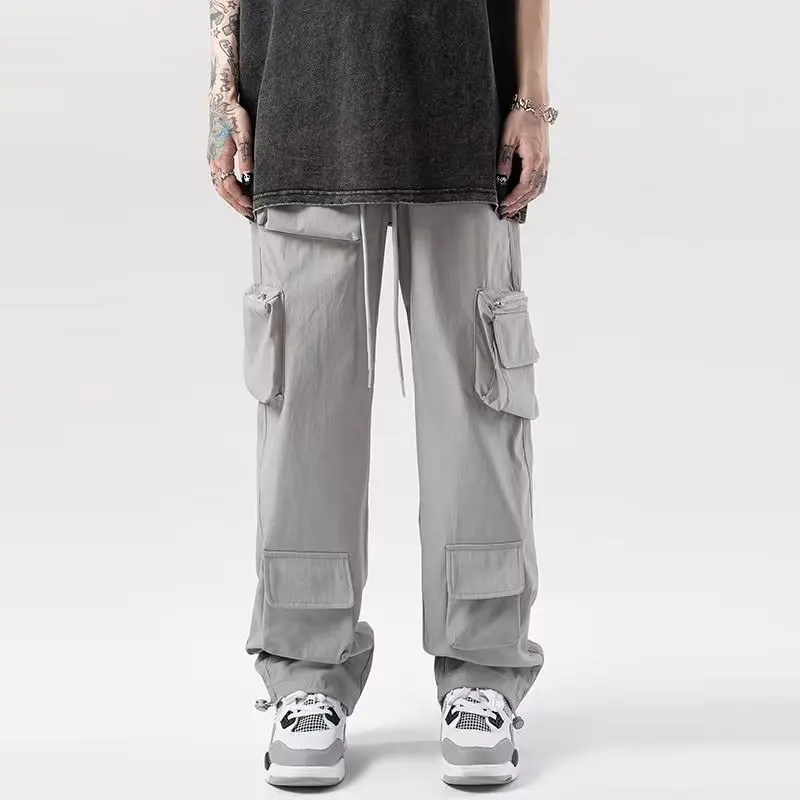 Cargo Pants for Men Drawstring High Waist Baggy All-match Simple Daily European Style Aesthetic Jogging Pantalones Chic Soft