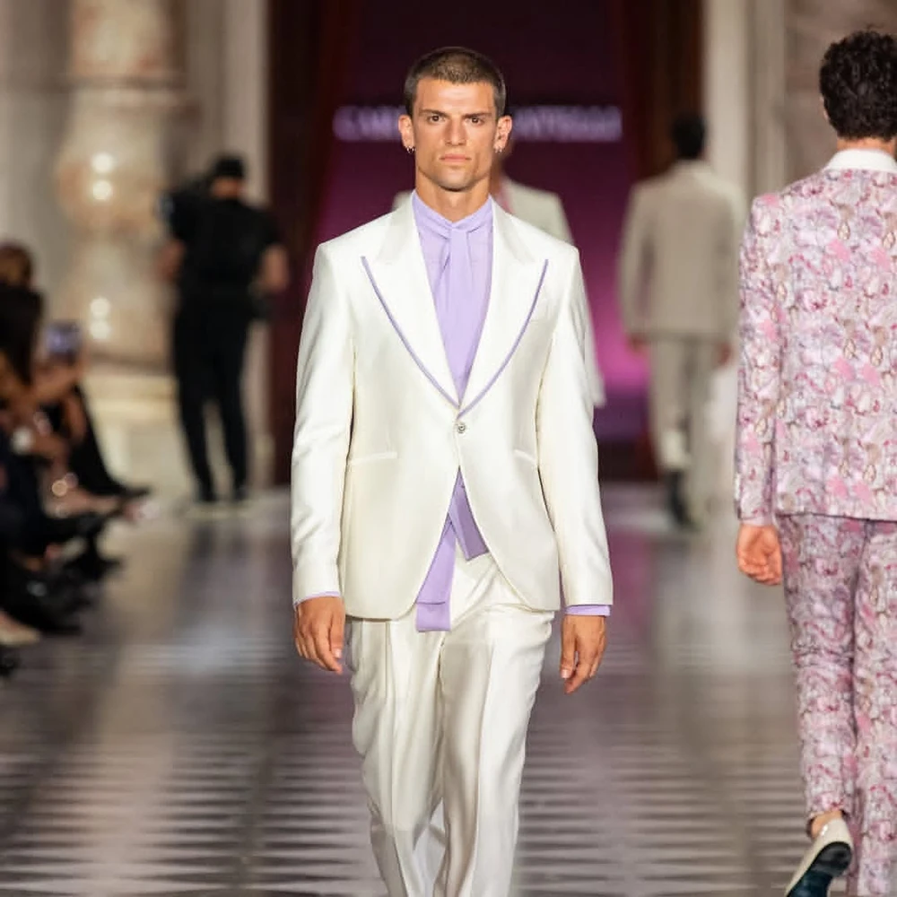 

Slim Fit 2 Piece Jacket Pants Men's Suits Fashion One-Button Slim Fit Peak Lapel Male Clothing High Quality Wedding Blazer