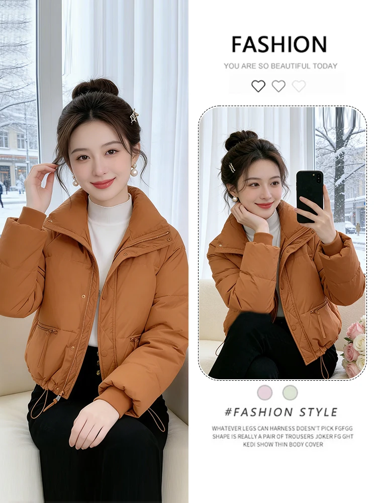 

Модная утепленная хлопковая куртка с коротким воротником для женщин, зима 2025, новая повседневная хлопковая куртка в корейском стиле, свободный крой, на молнии