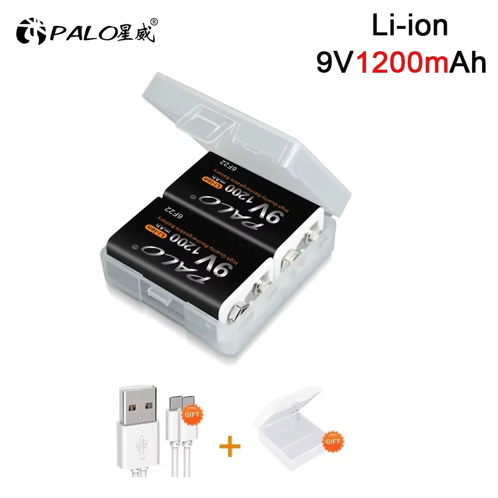 PALO 1200mAh 9V akumulator 6F22 9V USB ładowanie akumulatory litowo-jonowe do wykrywacza metali Model mikrofon zabawka — zdjęcie 4