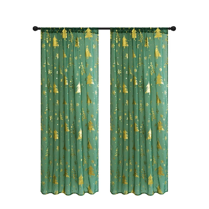 

AD30-2 Pcs Festive Christmas Curtains With Snowflake Print Window Curtains For Living Room