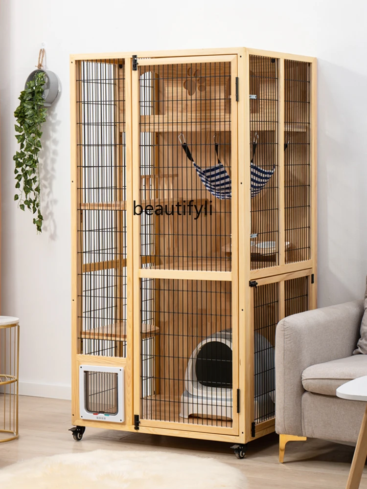 

Cat Cabinet Villa Household Solid Wood Non-Covering Luxury Nest House Villa Cat House Small Apartment Cat Cage