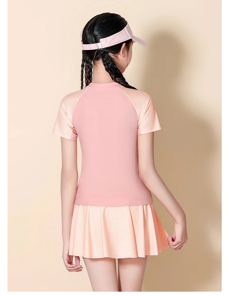 Two-Piece Swimsuit For Teen Girls Student Swimming Skirt Style Short Sleeve Bathing Suits Swimwear Children Suit Beachwear