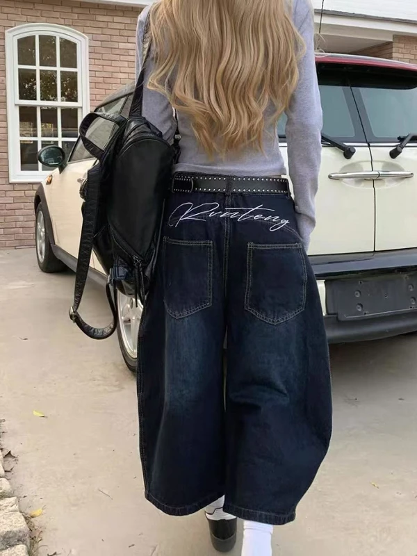 Calças Jeans de Perna Larga Bordadas de Verão, Estilo Americano Retrô, Corte Solto, Comprimento Sete Polegadas, Design com Detalhe de Faca, Moda Jovem