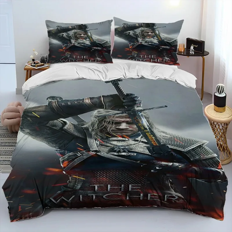 The Witcher 3 Bedding Set Anime Harajuku Printed Bedding Cartoon Duvet Cover Pillowcase Quilt Cover Set Oversized Bed Linen