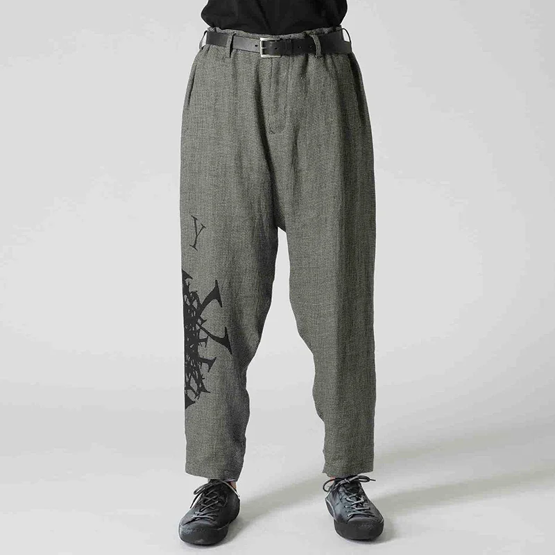 

YOJI OOAK original design plaid print loose casual pants linen plaid straight-leg pants fashion