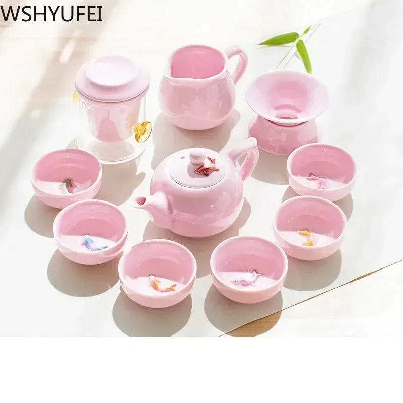 New Style Celadon Fish Tea Set Set Teapot Tea Cup Travel Convenience Tea Set Office Household Drinking Utensils WSHYUFEI