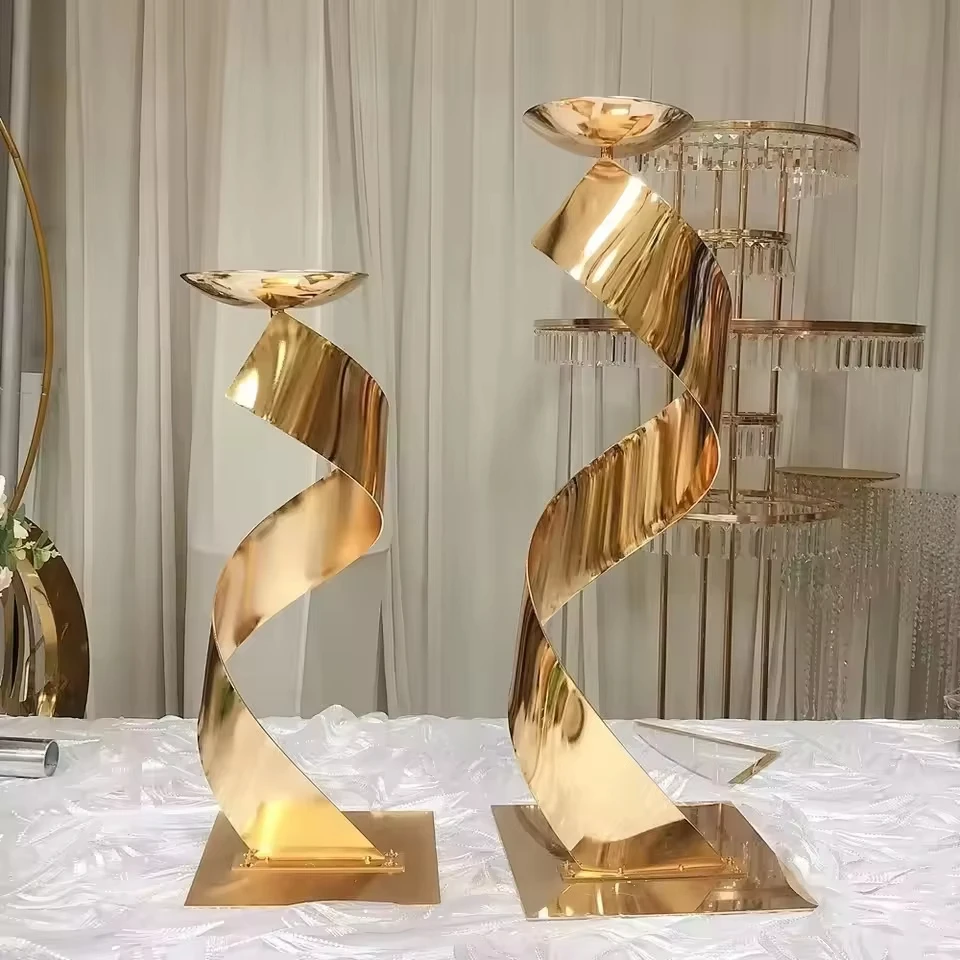 Goldene Spiral-Blumenständer (4/5/10 Stück) | Elegante Dekoration für Hochzeitstische, Bankett-Beschilderung & private Zusammenkünfte – Detail 6