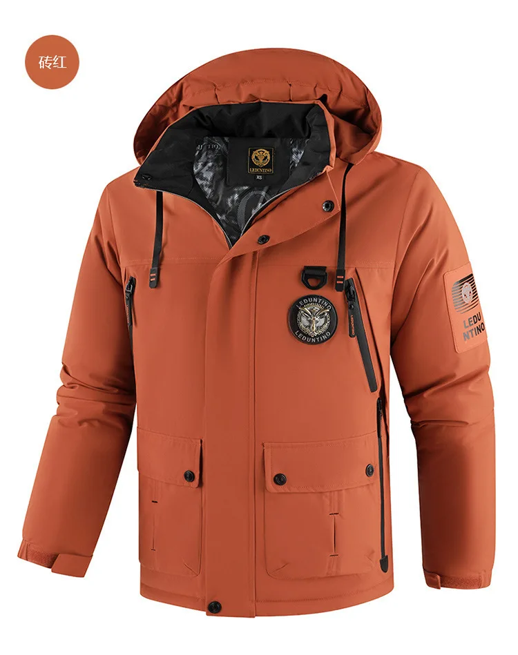 High-End Men's Winter Hooded down Jacket Windproof Warm Thick White Duck down Outdoor Top for Cold Weather