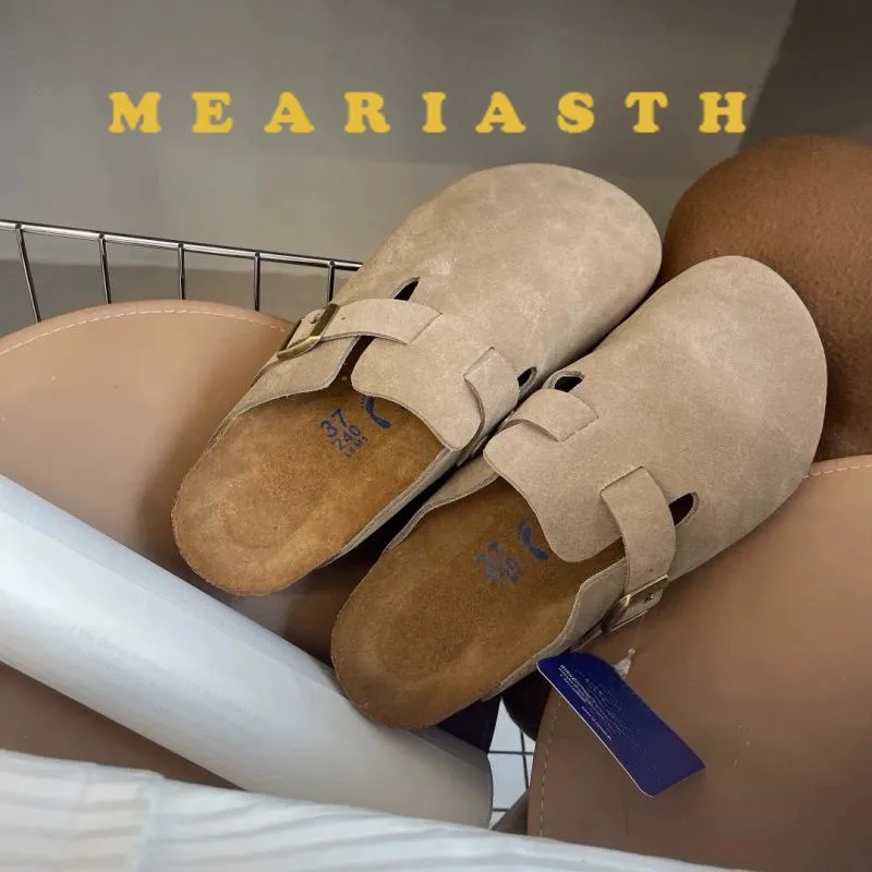 قباقيب عصرية من Crestar للنساء والرجال Dupes للجنسين من جلد الغزال من الفلين صنادل منزلية مع دعم قوس أحذية بطاطس جلدية أنيقة