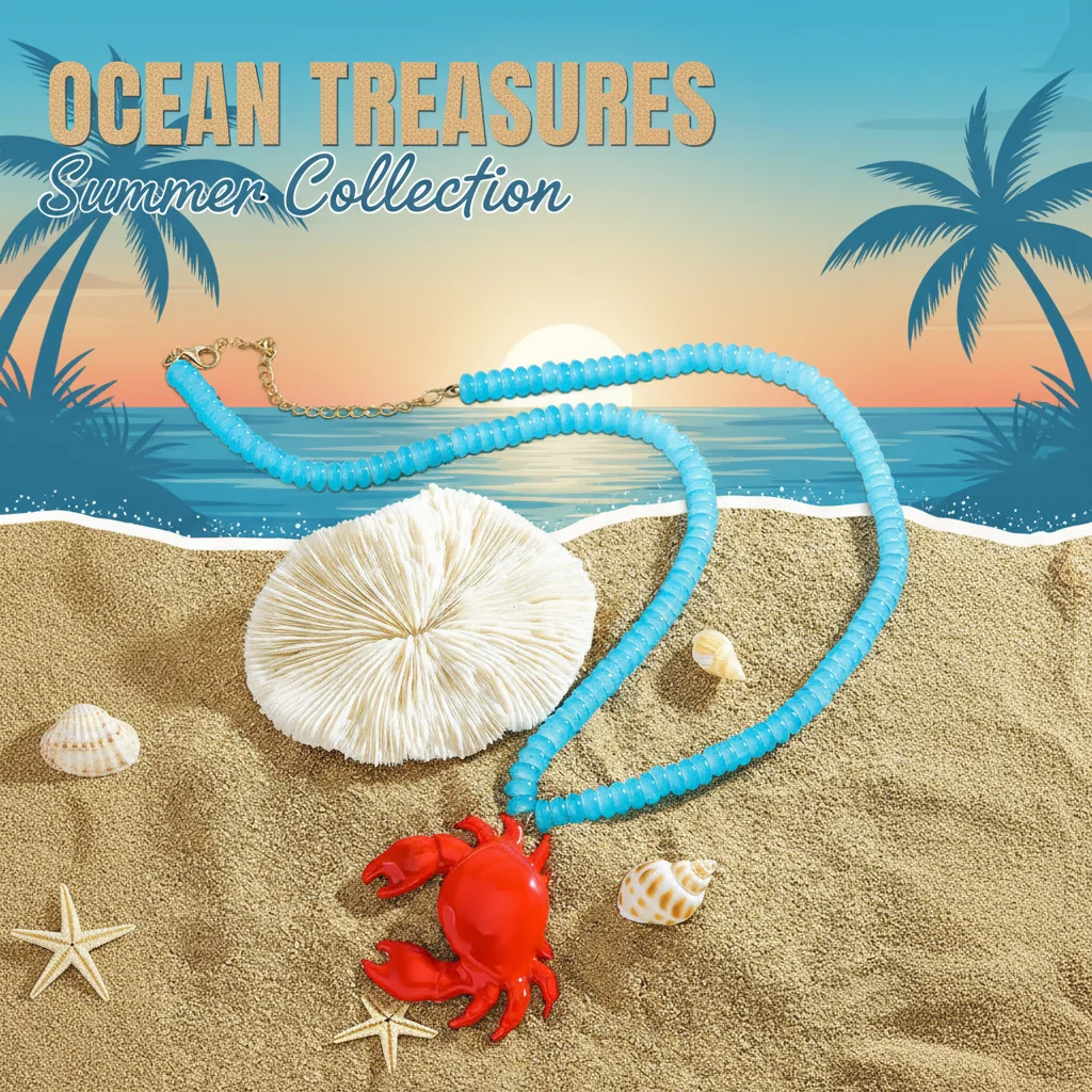 New Beaded Pendant Crab Necklace Enamel Crab Boho Style Handmade Necklace Childishness Design Beach Necklace Summer Accessory