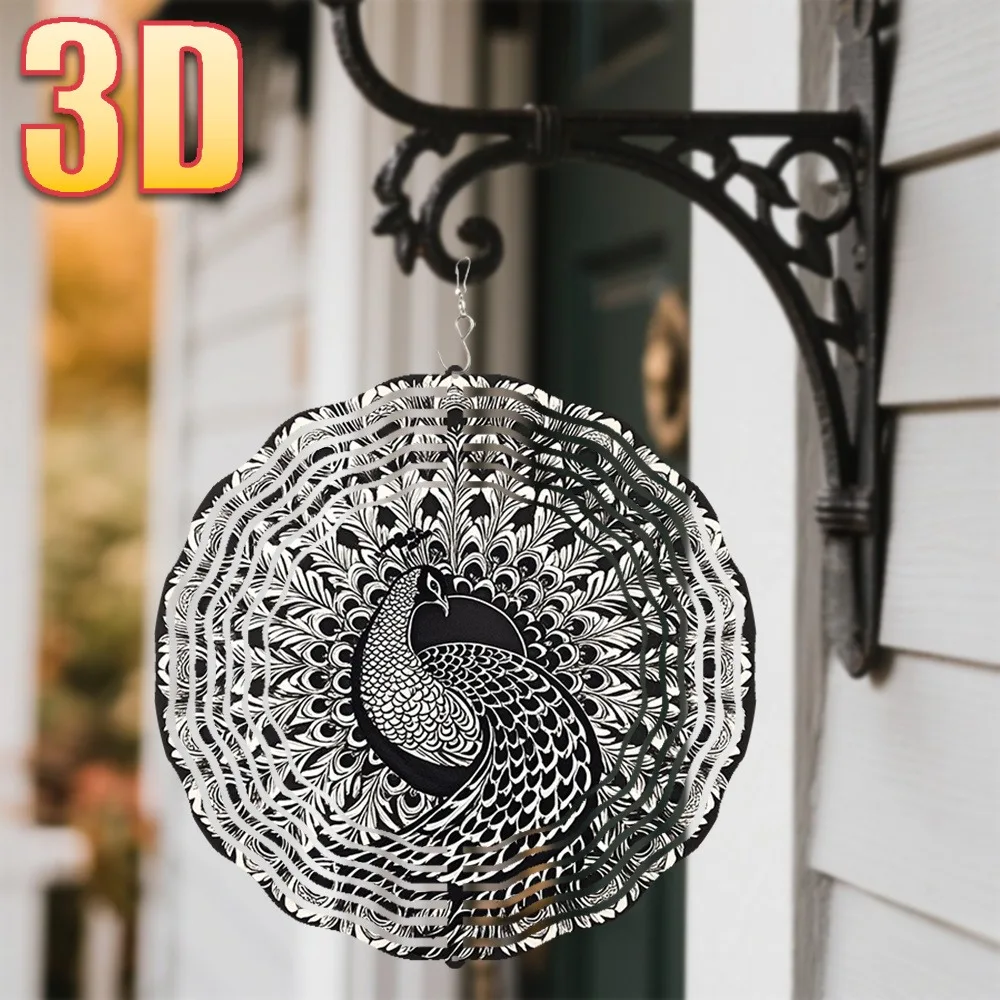 CIFbuy 3D Peacock Feather Metal Wind Spinner, 360° Rotating Hook, DIY Creative Garden Patio Yard Outdoor Spinning Decor Ornament