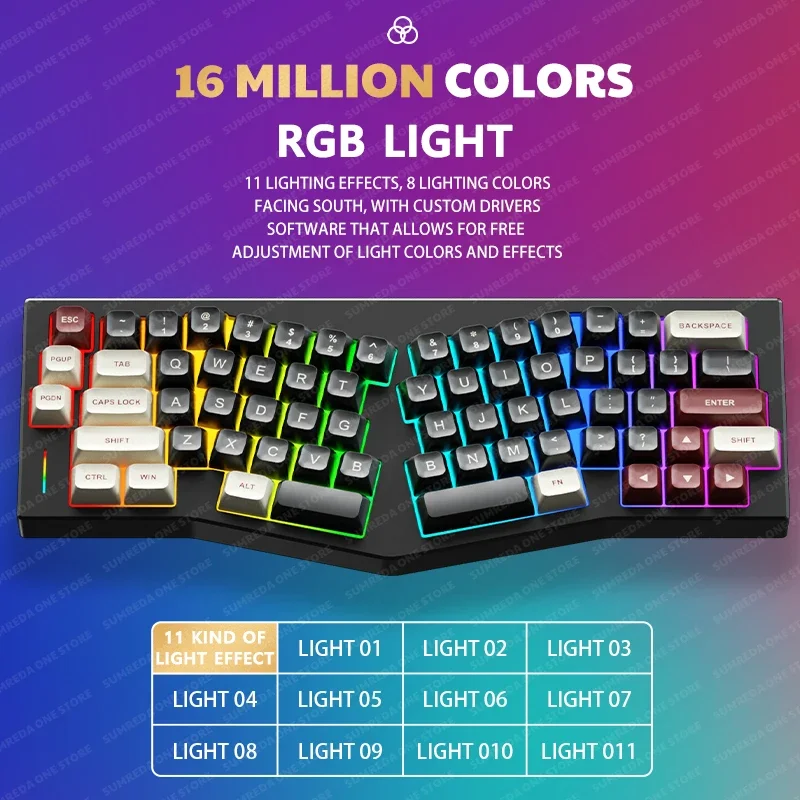 Imagem -06 - Weikav-record Alice sem Fio Personalizado Alumínio Kit Teclado Mecânico Ergonômico Rgb Hotswap Gaming Bluetooth 2.4g Wired