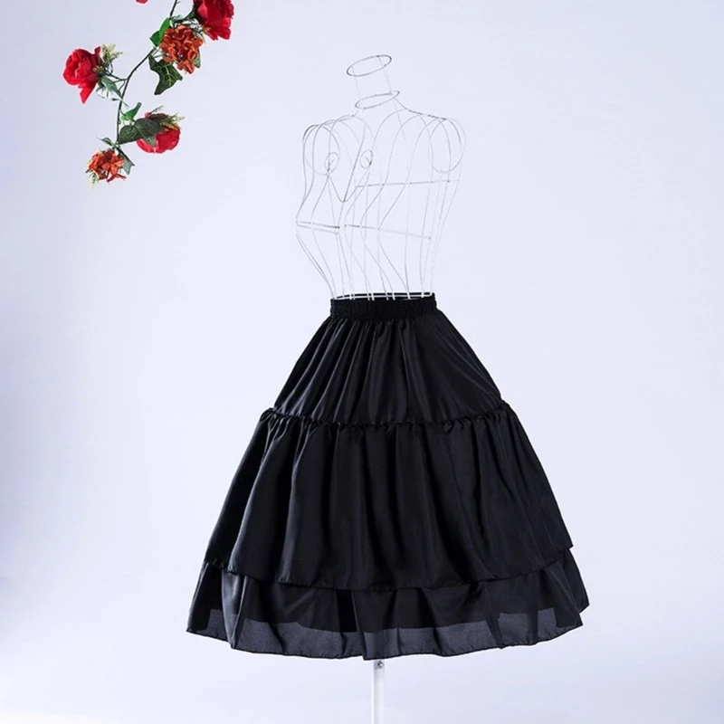 Women 2 Hoop Double Layer Crinoline Petticoat Skirt Knee Length Gown Chiffon Underskirt Half Slips for Wedding Dress