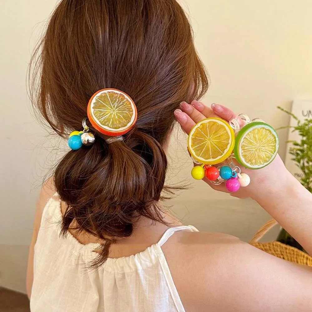 Gomas para el pelo con forma de limón y fruta, alambre para teléfono, cuerda para el pelo, gomas para el pelo de verano de estilo coreano, diadema de Color caramelo