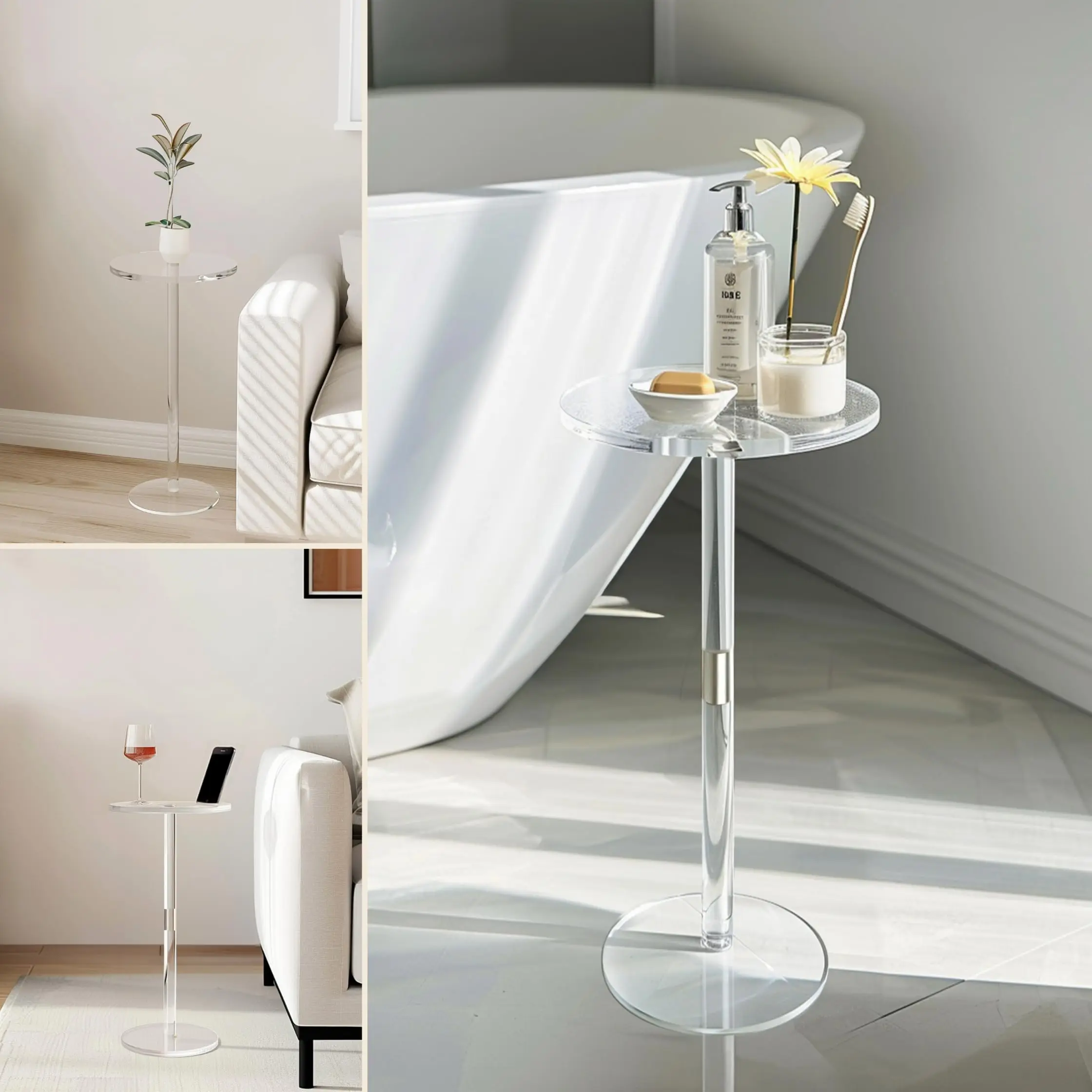 Factory Wholesale Multi-Use With Phone Holder Small Round Side Table for Space Acrylic Coffee Tables for Living Room Furniture