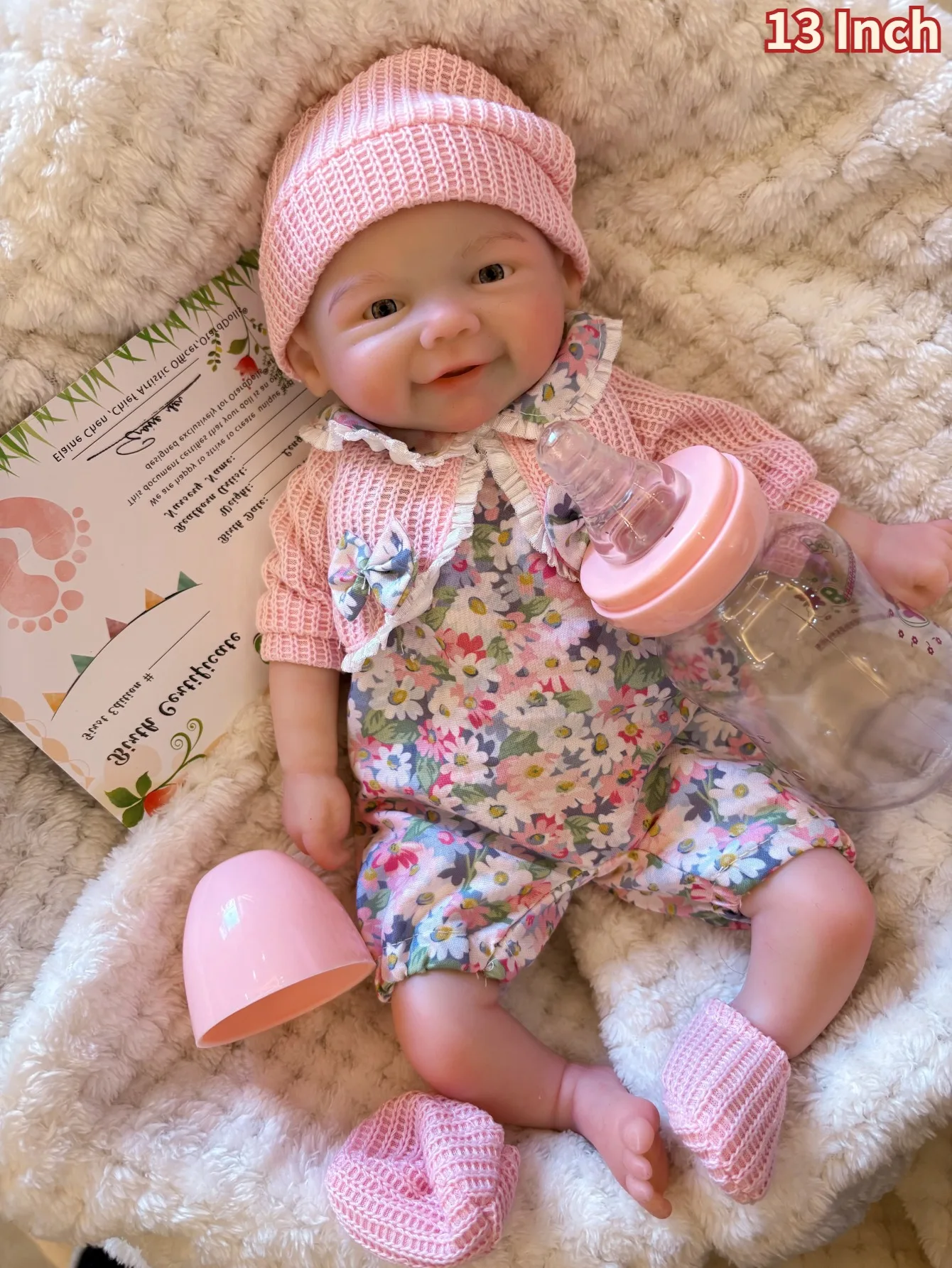 Saskia 13 Polegada vivienne sólido macio silicone bebe reborn menina bonito bebê pode abrir boca muñeca reborn bebé brinquedos