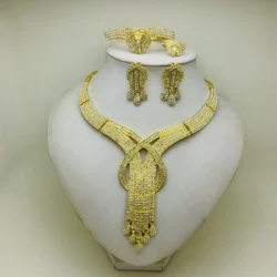 Kingdom Ma Indian Bridal Jewelry Set for African Fashion For Women Necklace Earrings Dubai African Necklace Earrings Gold Plated