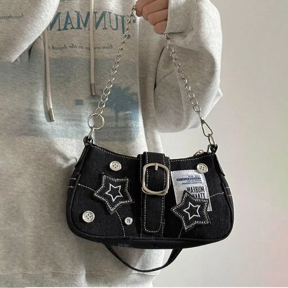 Small Denim Handbags Stars Pattern Canvas Underarm Bag Shoulder Bags Women