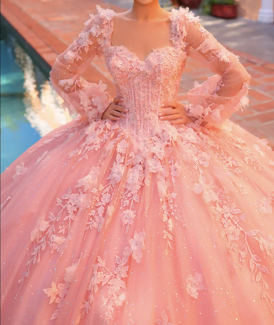 ANGELSBRIDEP vestido de quinceañera mexicana, apliques rosas, 3D vestido de baile de flores, vestidos de graduación, fiesta de cumpleaños de princesa, dulce 16