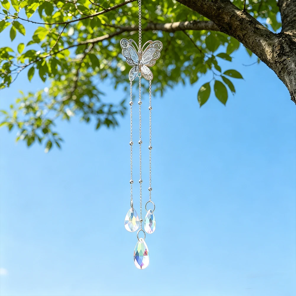 Butterfly Suncatcher Crystal Prism Hanging Glass Bead Drop Pendant Sunlight Reflection Rainbow Maker Window Wedding Garden Decor