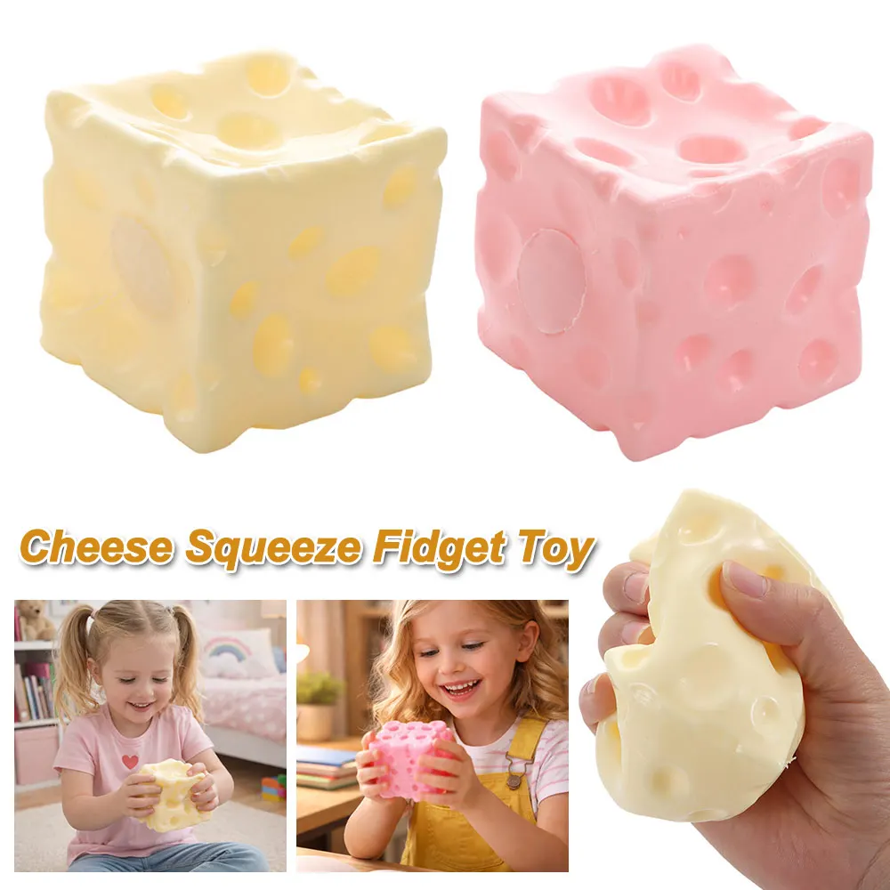 Shapeable Jumbo Cheese Cube Stress Ball Non-Bounce Anti-Stress Cheese Squeeze Fidget Toy Squishy Texture ASMR Sensory Stress Toy