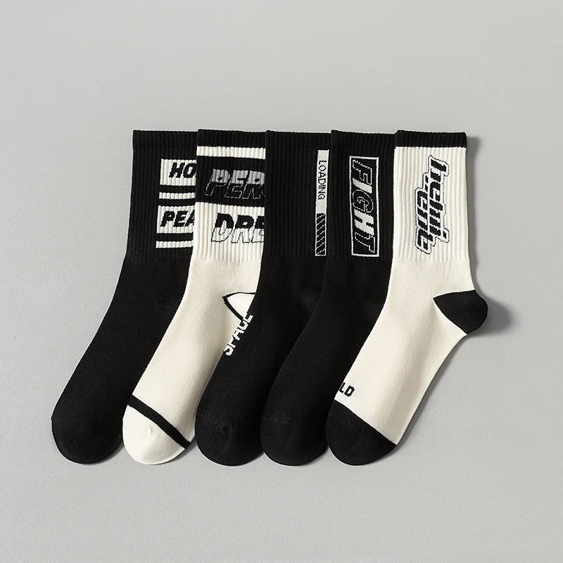 New Four-season Mid-length Socks with Letter Design for Sweat Absorption and Sports Use. Festival Gifts for Couples. Long Socks.