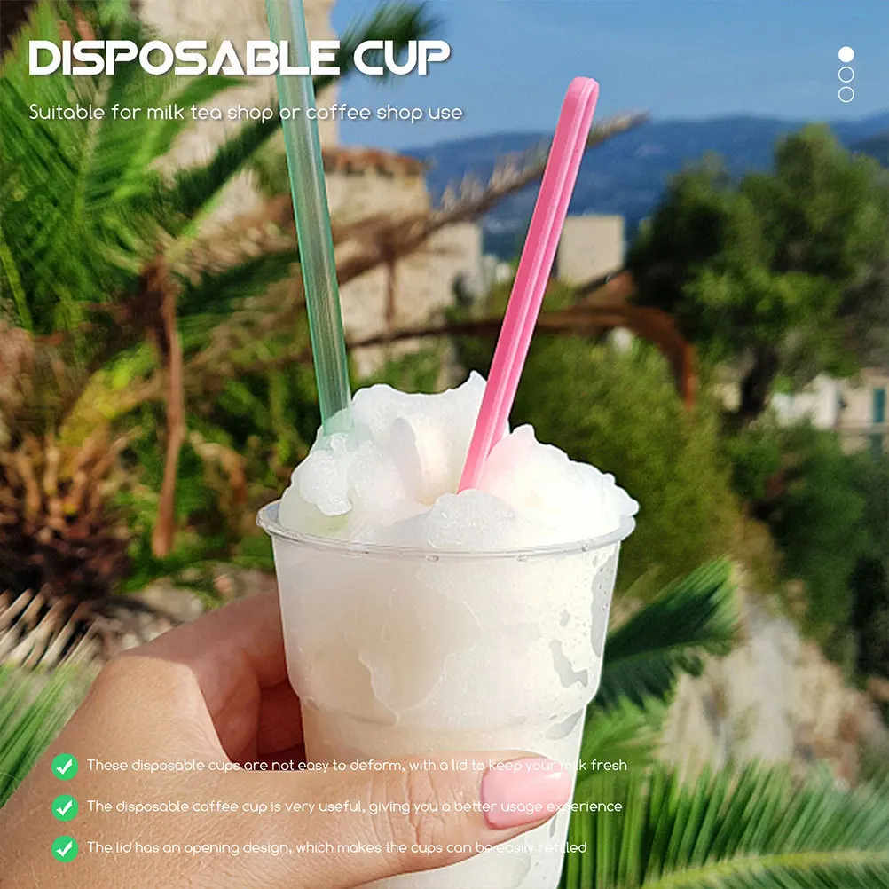 

100Pcs Clear Plastic Disposable Cups with Lids Milk Tea Juice Cold Drink Containers for Smoothie Bubble Tea Cups with Lids