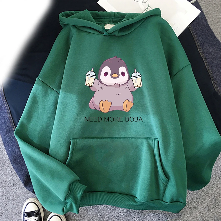 Cute Penguin Boba Tea Print Hoodies Men Woman Streetwear Hoodie Oversized Hooded Sweatshirts Pullover Unisex Tracksuit Clothing