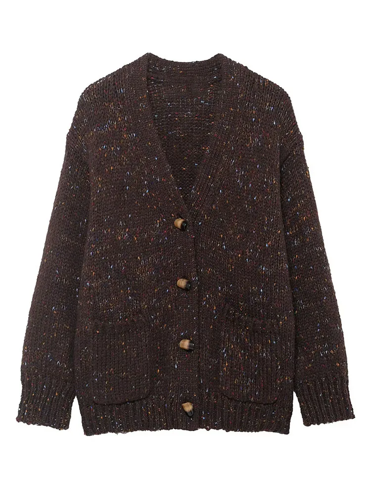 

2025 New Collection Women's Clothing: European and American Style Long-Sleeved V-Neck Knitted Loose Cardigan