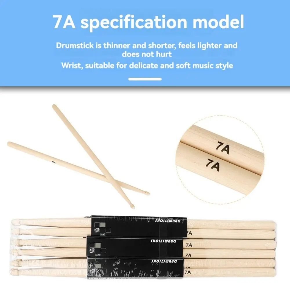 12Pair Oval-shaped Tip 5A/7A Drum Sticks Burrfree Classic Maple Wood Drumsticks Durable Lightweight Drum Mallets Electronic Drum