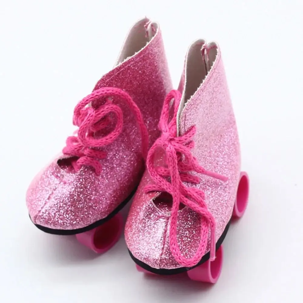 1 Pair Glitter Doll Roller Skates Pink Fashionable BJD Doll Roller Skates Cute Mini Doll RIce Boots for 18inch American Dolls