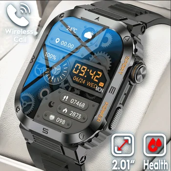 2024 Military Smart Watch for Men with Bluetooth Call 100+ Sports Modes Activity Tracker for iPhone Android Outdoor Smartwatch