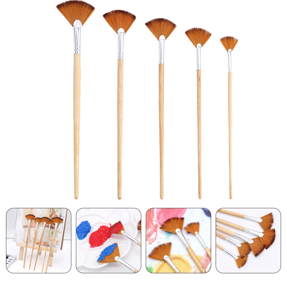 

5pcs Painting Brush Set Premium Nylon Bristles Comfortable Grip Easy Control For Kids Artists Watercolor Drawing Practice