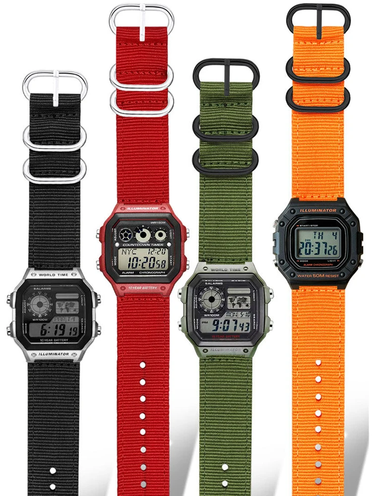 

Металлическое стальное кольцо, нейлоновый ремешок для часов Casio Gshock AE1200 AE-1200 AE-1200wh AE-1300 W-218H, холщовый спортивный сменный ремешок для часов 18 мм