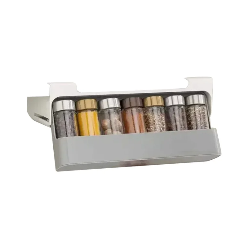 ABZV-Material Combination Set Wall Mounted Spice Rack Non-Perforated Adjustable Seasoning Boxes For Barbecue Storage Case