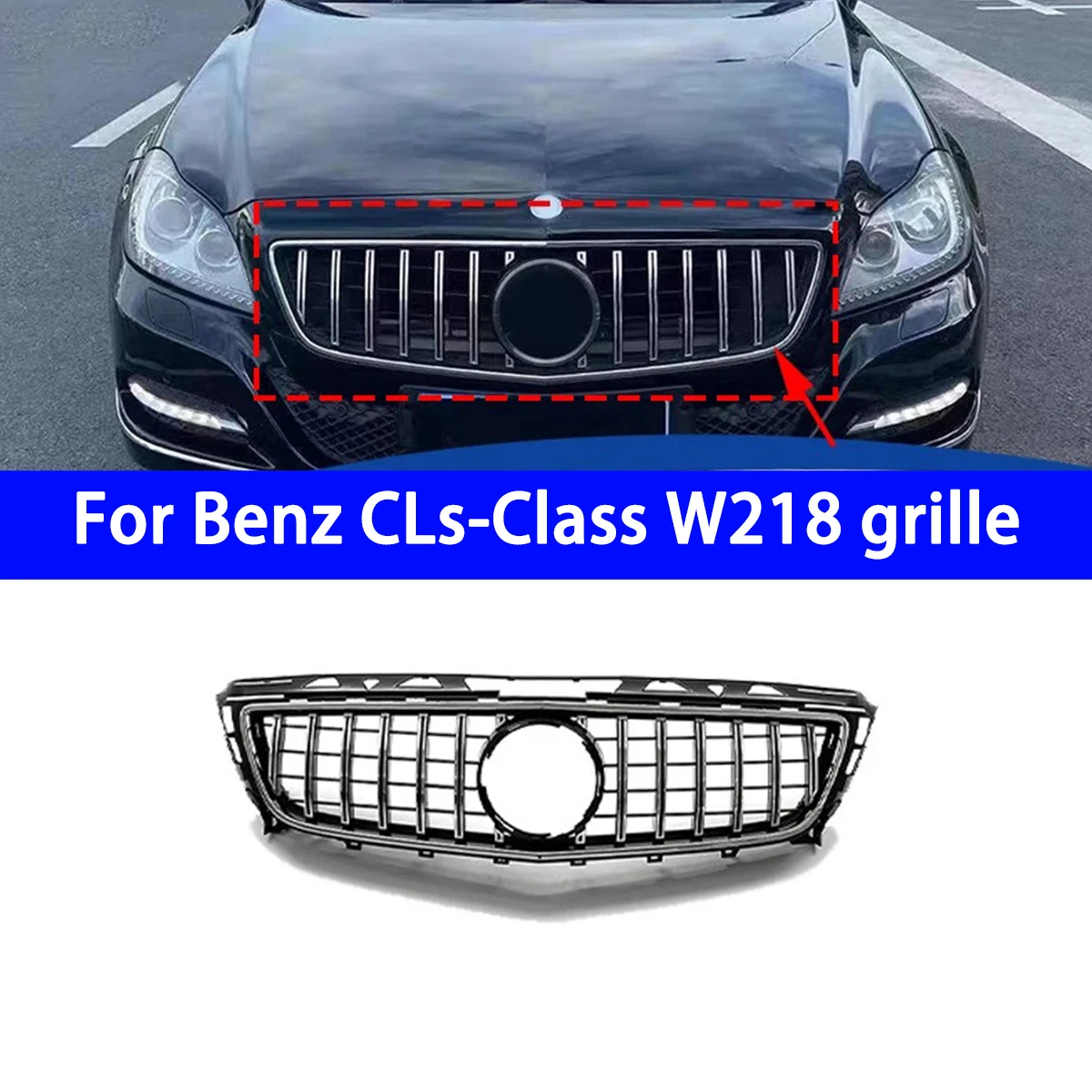 

Suitable for Mercedes Benz CLS W218 Sport Grille CLS300 CLS350 CLS400 CLS500 W218 2011-2014 GT Style ABS Black Front Bumper