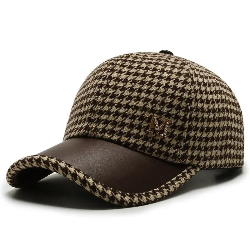 

2023 Black Brown Houndstooth Baseball Caps For Men Women Retro British Style Plaid Hat Summer Trucker Cap Gorras Hombre