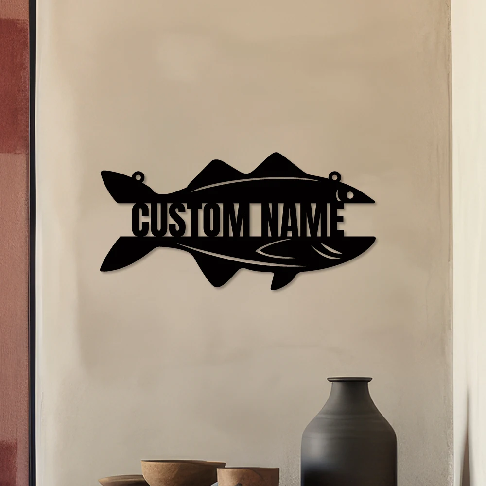 

1pc cute fish Customized Name Tin Wall Signs Metal Wall Plaque For Bedroom Décor