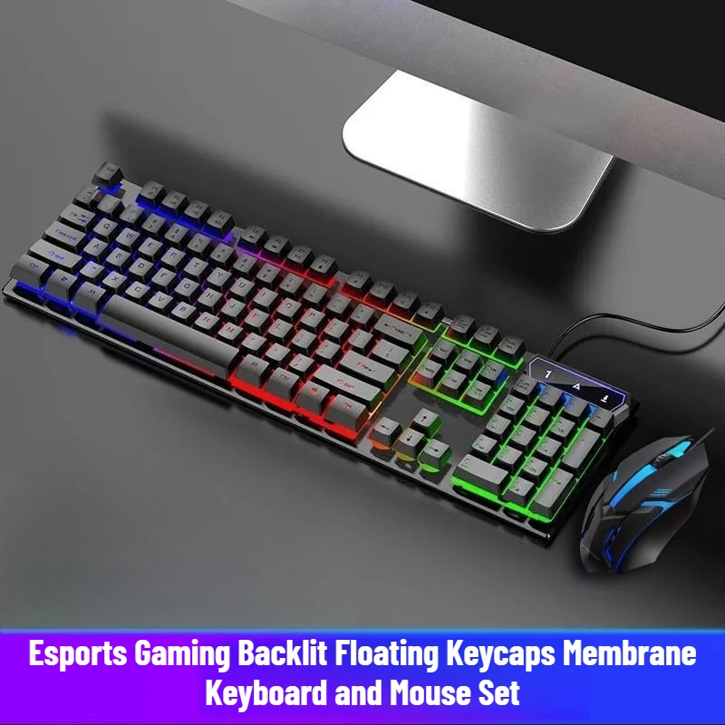 Wired Backlit Keyboard and Mouse Combo Esports Gaming Backlit Floating Keycaps Membrane Keyboard and Mouse Set