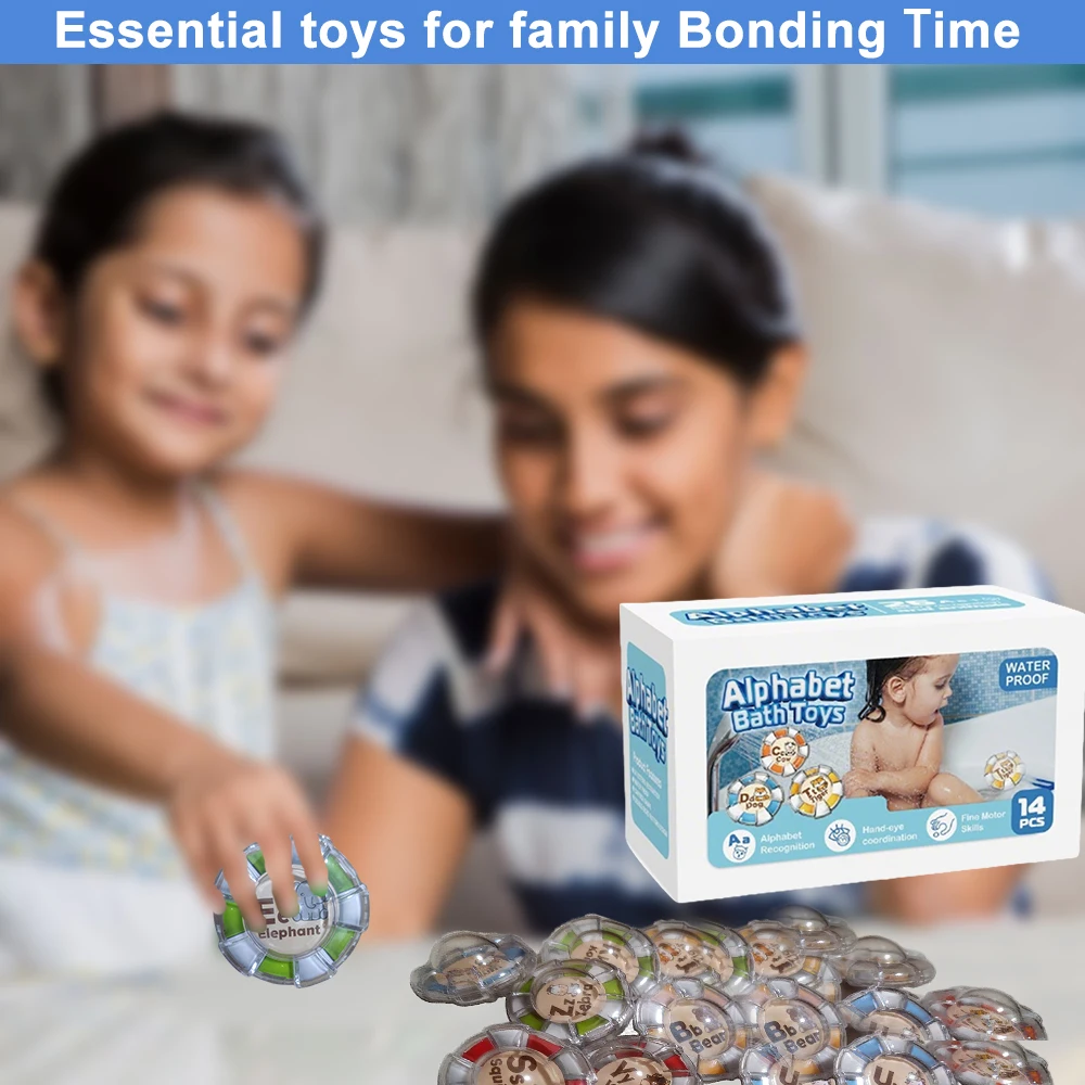 Jouets de bain Alphabet, 13 pièces, mots d'identification des animaux, apprentissage de la A à Z, lettres supérieures et inférieures, reconnaissance des couleurs, comptage du motricité Fine