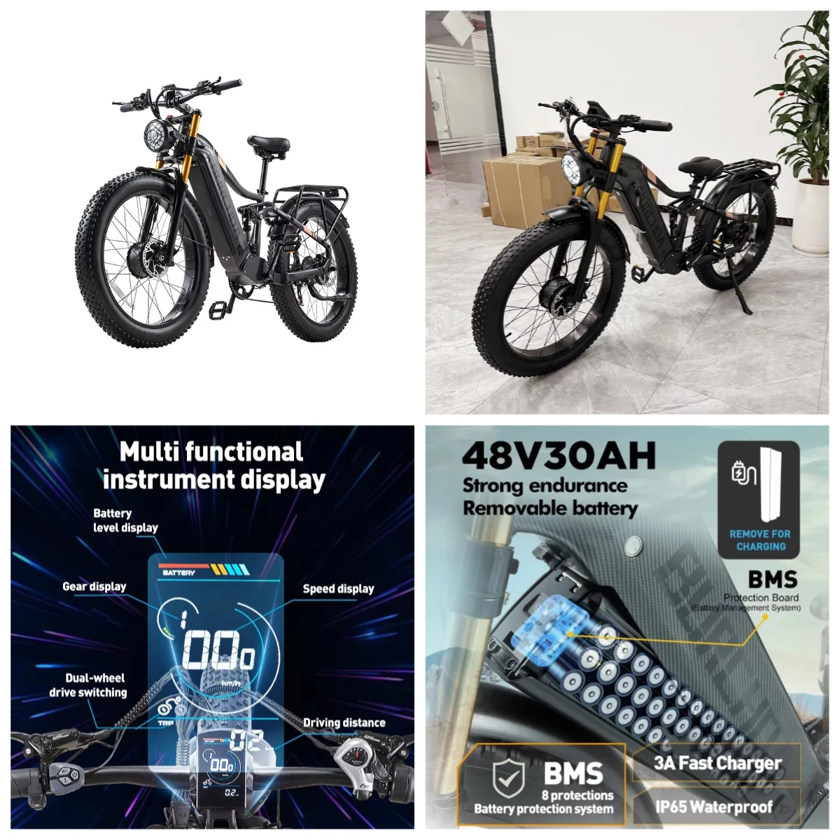 

Electric Mountain Bike BURCHDA HC26 Dual Motor Version US Warehouse Stock Free Shipping 48V 30Ah Long Range Motor Bicycle