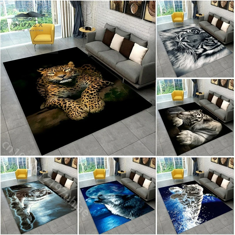 

3D Tiger Leopard Carpet for Floor Big Area Cheetah Lion Wolf Rug Living Room Bedroom Sofa Kitchen Non-slip Mat Aesthetics Decor