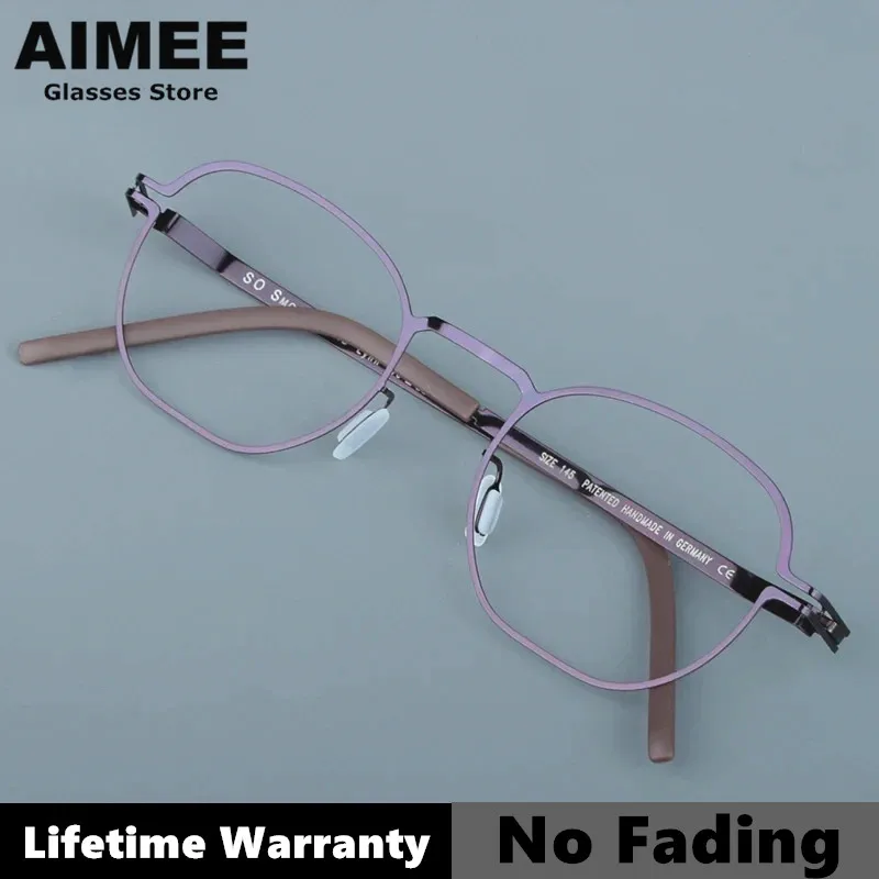 Lifetime Warranty No Fading Men Polygon Square Eyeglasses German Brand Ultralight No Screw Glasses Frame Women Handmade Eyewear